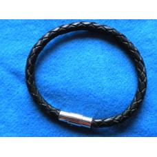 Handmade Black Leather Bracelet with Platted 5mm Cord.